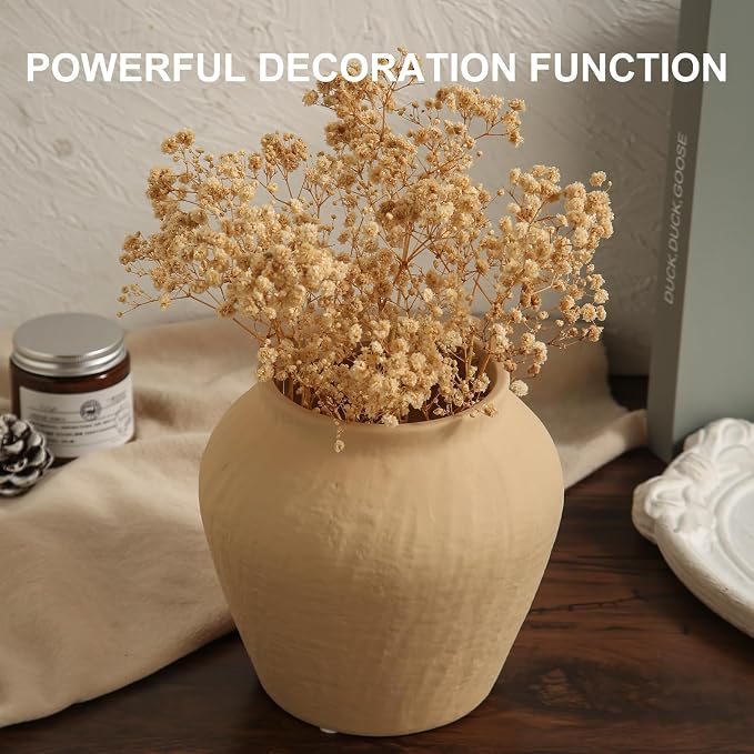 Farmhouse Ceramic Vase - Yellow Rustic Vintage Flower Vase for Home, Living Room, Shelf and Dining Table Decor-6.1IN.