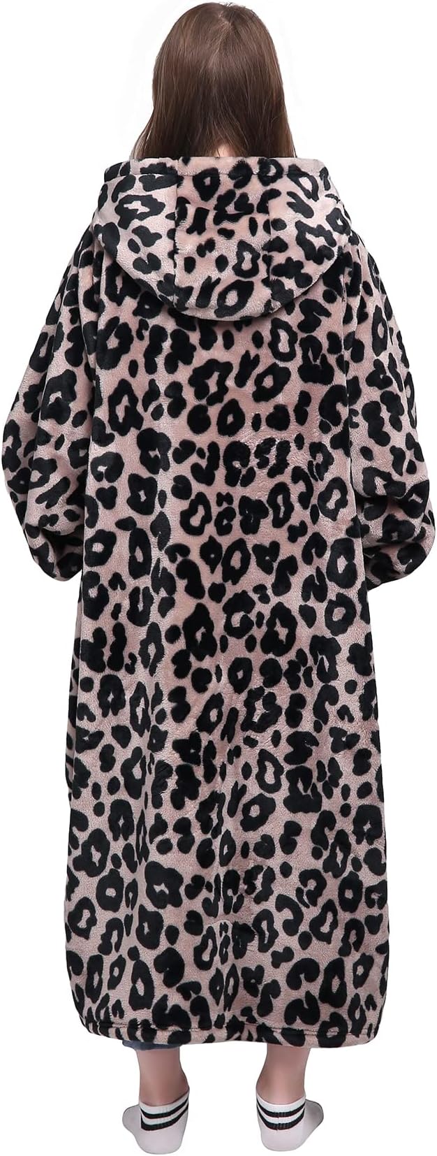 Waitu Wearable Blanket Sweatshirt Gifts for Women and Men, Warm and Cozy Blanket Hoodie, Thick Flannel Hoodie Blanket, Blanket Robe for Adults and Kids - Leopard