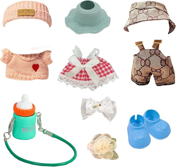 17cm Doll Clothes Set (No Doll) – 3-Pack Handmade Outfits with Accessories for 6.7” Dolls, Premium Cotton Clothing with Gift-Ready Packaging, Perfect for Dress-Up and Collectors (F4, 3)