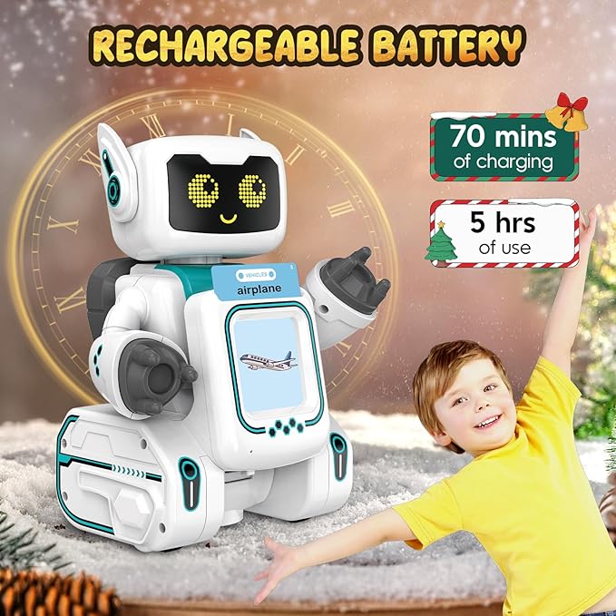 Robot Toys for Kids 5-7, Interactive Remote Control Robot Toys with Talking Flash Cards, Walks, Sings Dances, Sight Words Flash Cards Kindergarten Robots Toy Perfect Learning Gift for Boys, Girls