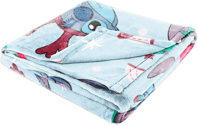Jay Franco Kids Christmas Plush Throw Blanket – 50x70 Inches Soft & Cozy Fleece Throw for Holiday Bedroom & Couch Décor, Official Licensed Product, Light Blue - Lilo and Stitch