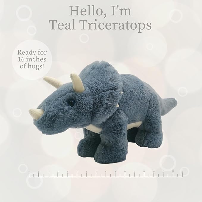 World's Softest Plush Teal Triceratops, Lushee, Large, 16" Stuffed Animal for Baby, Toddler, Kids, Adults - Triceratops Plush Toy-Adorable Toy Made from Kid-Friendly, Quality Materials