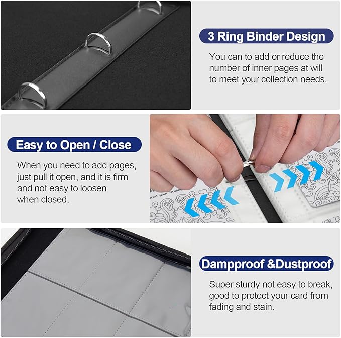 Card Binder – 720 Capacity, Zippered Trading Card Holder for MTG, Sports & Collectible Cards – Acid-Free, Durable & Travel-Friendly Storage (Black dots, 9 Pocke)