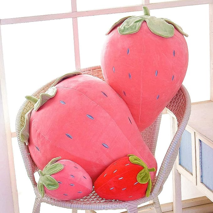 Cute Fruit Kids Pillow Stuffed Strawberry Plush Pillows Super Soft Girls Pillows Cushion Seat for Kids Toys (Pink,23.6"/60cm) 1 Count (Pack of 1)