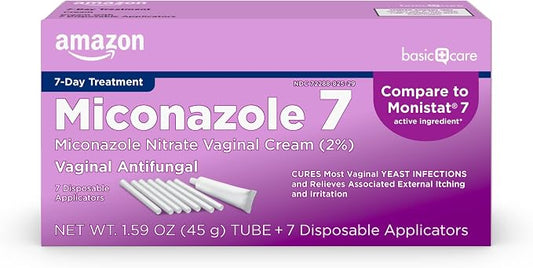 Amazon Basic Care Miconazole 7, Miconazole Nitrate Vaginal Antifungal Cream 2 Percent, 7-Day Yeast Infection Treatment for Women, Relieves Itching and Irritation, 1.59 ounce