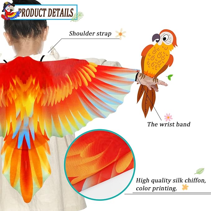 Bird-Costume-Parrot-Wings for Kids with Bird Headbands, Boys Girls Eagle Dress-up Cape Halloween Party Favors Gifts