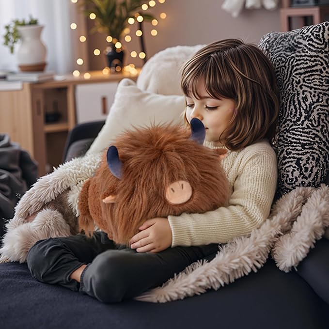 Mewaii Cute Highland Cow Plush, Kawaii Plushies Cow Stuffed Animal, Highland Cow Toy Pillow, Soft Squishy Gifts for Girls (16 Inch)