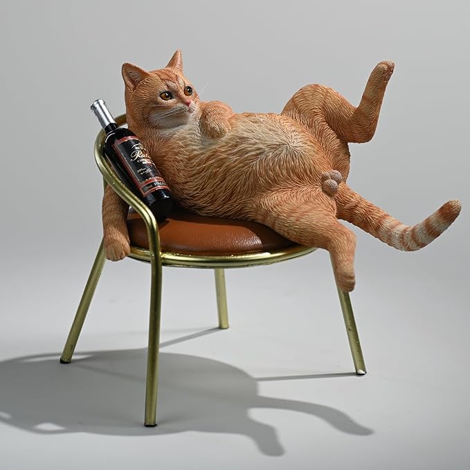 JXK Cat Statue Drunking Cat Figurine for Desktop Decor Durable Polyresin with Intricate Details Gifts for Mom Women Cat Lovers