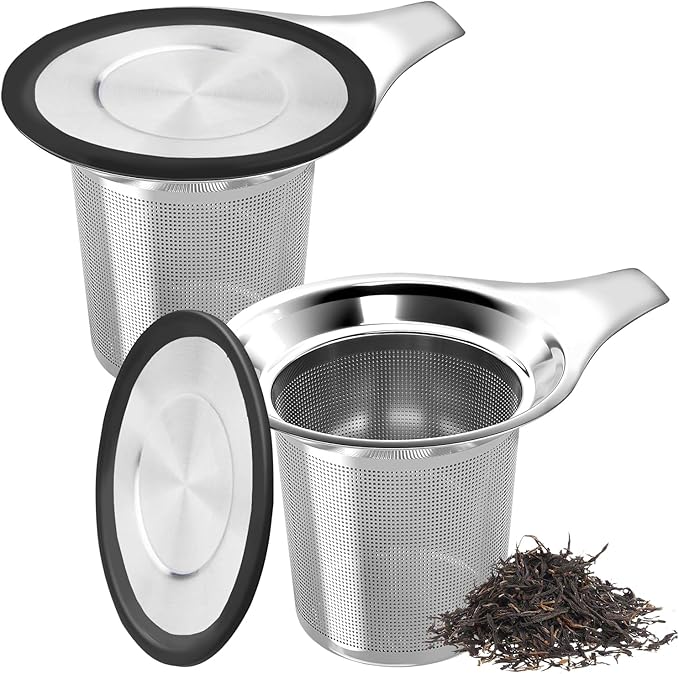 Gute 2 Pack Tea Infusers for Loose Tea, Food Grade Silicone and 304 Stainless Steel Extra Fine Mesh Tea Strainer for Tea, Coffee, Teapots, Mugs