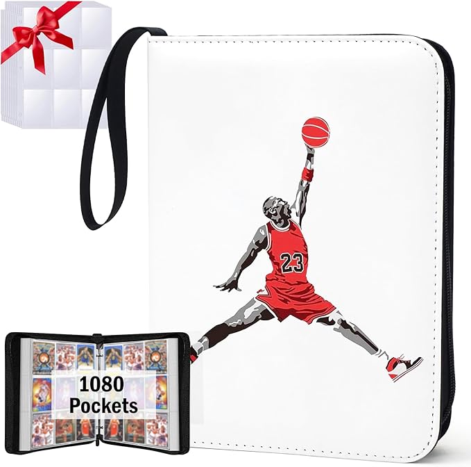 Basketball Card Binder,9 Pocket with 60 Sleeves up to 1080 Cards,Portable Waterproof Storage Book with Removable Clear Sleeves,Compatible with Basketball Cards 2024-2025