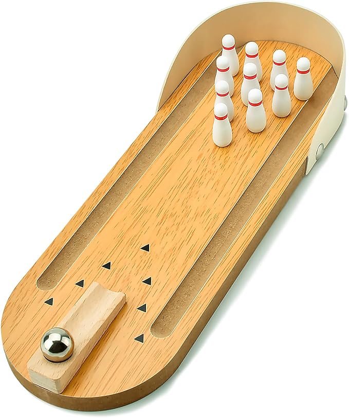 Tabletop Mini Bowling Game Set: Funny White Elephant Gifts for Adults Men Women Christmas Stocking Stuffers for Teens Boys Girls Kids Wooden Home Bowling Alleys Office Desk Toys Stress Relief Gadgets