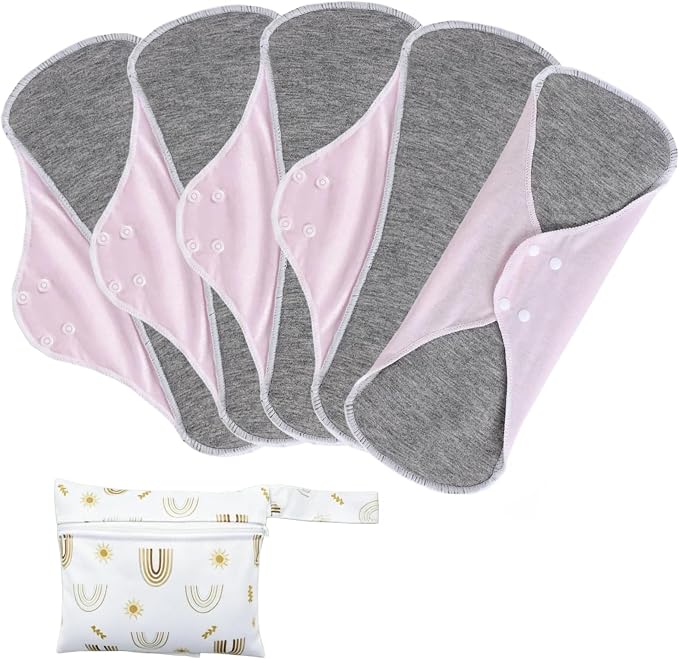 Reusable Incontinence Pads,Graphene Pads Sanitary Napkins,Washable Menstrual Pads,with 1 Storage Bag,Panty Liners Pads Period for Women/Postpartum/Incontinence Patients(Pink/XL/5pcs)