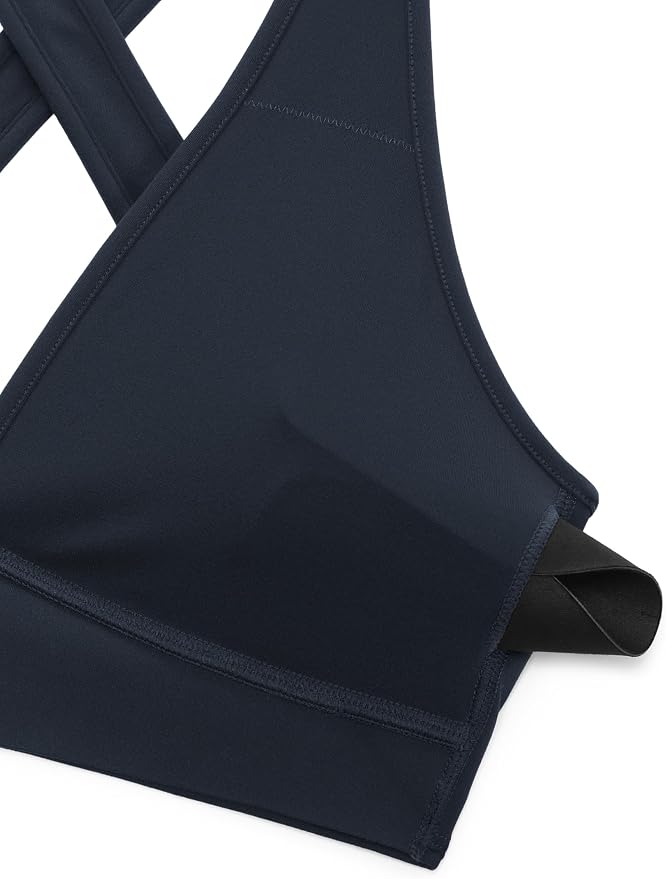 CRZ YOGA Butterlift Deep V Neck Sports Bras for Women - Padded Gym Wide Straps Cut-Out Cross Back Crop Pilates Workout Top