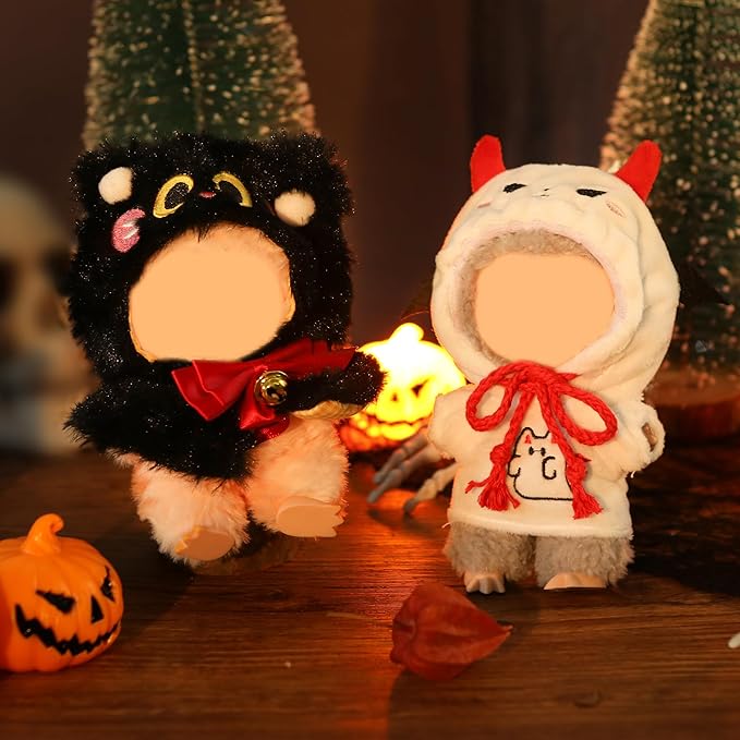 Clothes for Labubu Doll,6.7 Inch Doll Clothing Set - 2 Pieces of Handmade Clothes and Accessories for 17cm Plush Toys - Black and White Devil Halloween Set