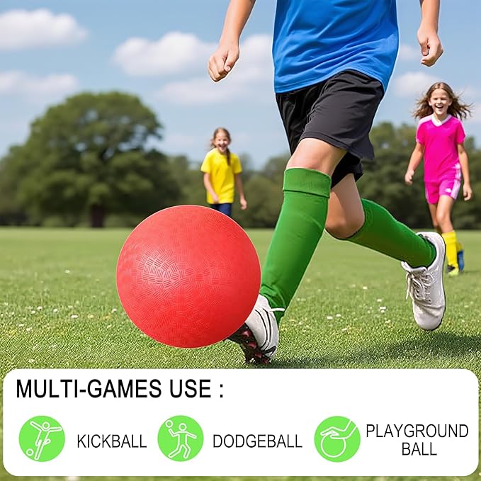 3-Pack 10 Inch Dodgeball Balls Playground Ball Kickball Handball for Kids for Indoor Outdoor Games Four Square Balls Rubber Bouncy Balls Includes Pump