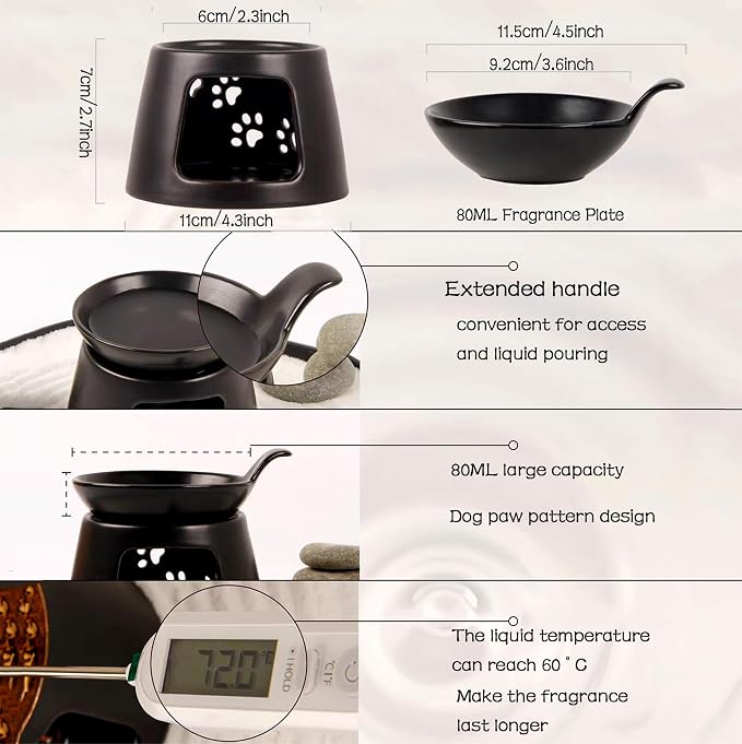 Black Ceramic Essential Oil Burner for Scented Oil,Tealight Wax Melt Warmer,Candle Diffuser,Tea Light Holder,Wax Melt Burner,Yoga Aromatherapy Fragrance Diffuser for Living Room,Bedroom,Office,4*5 IN