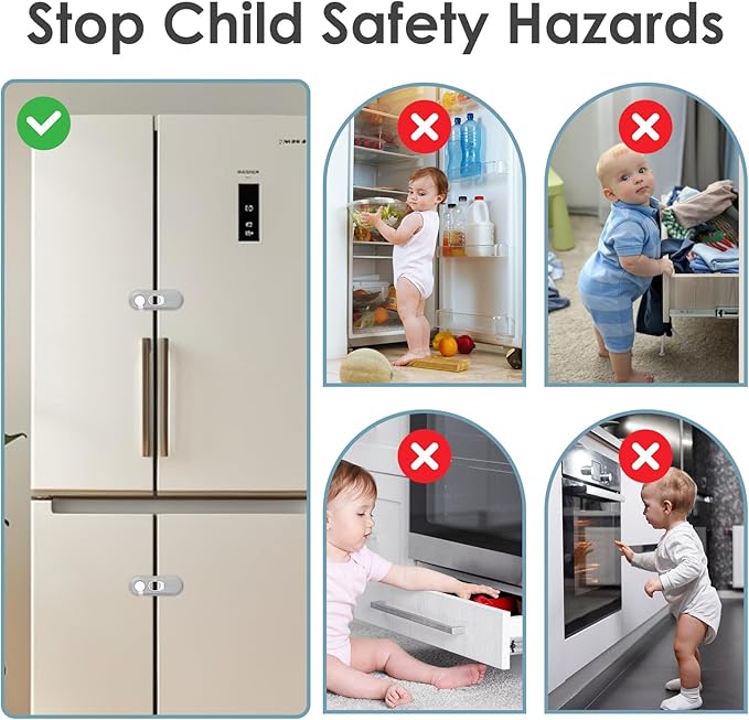 5 Pack Child Proof Refrigerator Lock, Baby Proofing Cabinet Locks, Oven Lock Child Safety. Adhesive Fridge Locks for Kids, Dishwasher, Cupboard, Closet Doors - No Drilling or Tools (Grey)