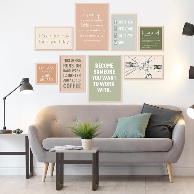 Faccito 8 Set Office Wall Decor Teamwork Motivational Decoration for Office Inspirational Teamwork Wooden Framed Art Decor Large Inspiring Positive Quotes Decoration for Home Work Classroom Cubicl