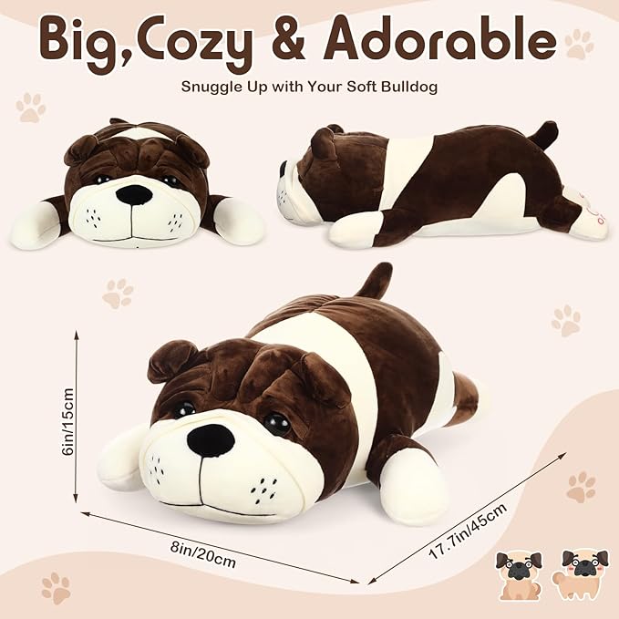 17.7" Huggable Dog Plush, Cute Stuffed Animal, Soft Adorable Cuddle Companion for Kids, Christmas Birthday Plush Pillow Gift for Boys and Girls