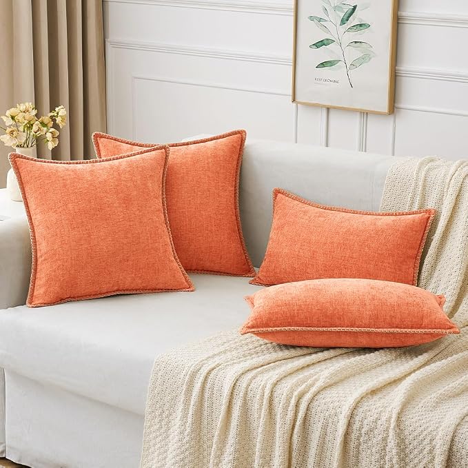 MIULEE Decorative Couch Throw Pillow Covers 20x20 Inch Coral Red 2 Pack | Farmhouse Pillow Covers with Stitched Edge, Soft Chenille Cushion Cases, for Sofa Bed Living Room Home Decor