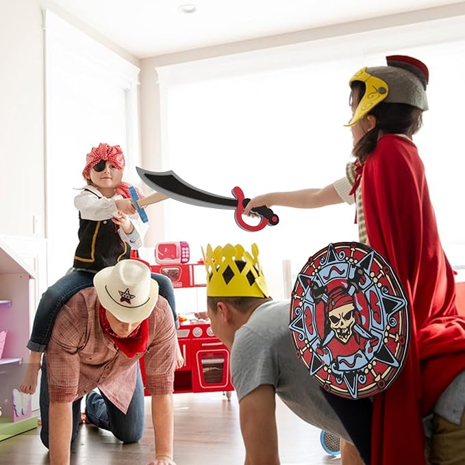 RICHNESS Kids Toy Swords and Shields Foam Play Sword and Shield for Kids Dress Up and Costumes Pack of 2 Players