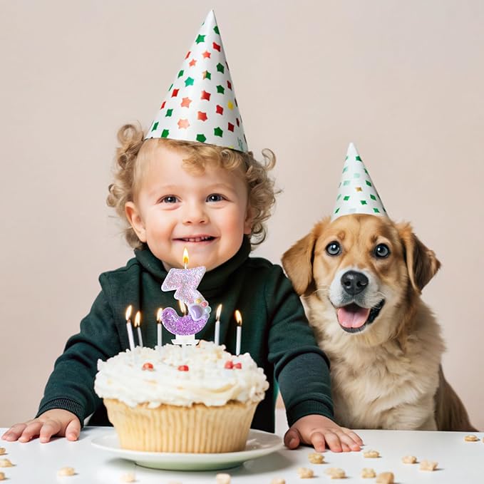 Pink Cat and Dog Paw Birthday Number Candles, Cupcake Decorations, Dog Theme Candles, Suitable for Party Celebrations, Birthday Decoration Supplies (Number 3)