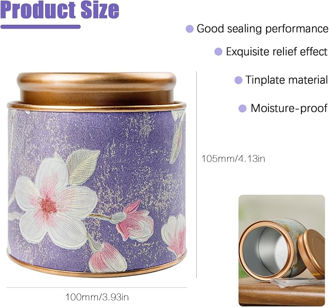 TooGet Tea Tin Canisters 6Pcs - Loose Leaf Tea Storage Small Empty Tins Vintage Round Airtight Storage Tin Containers with Lids, Tinplate for Teas, Coffee, Herbal, Spices & Dry Food (3.93 x 4.13 in)