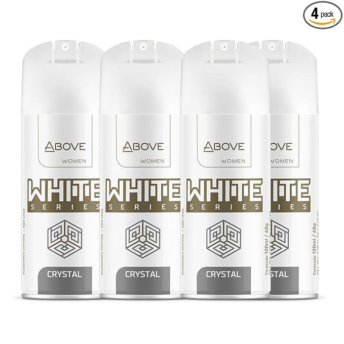 ABOVE White Series Body Spray, Crystal, 4 pcs - Deodorant Spray - Masks Perspiration Odors - Long-Lasting Dry Spray - Paraben-Free - Cruelty-Free 2.12 oz each