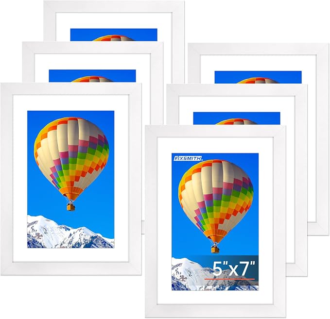 5x7 Picture Frame Set of 6, White Photo Frames Bulk with HD Plexiglass, Display Pictures 4x6 with Mat or 5x7 Without Mat, Multi Picture Frames Collage for Tabletop or Wall Display