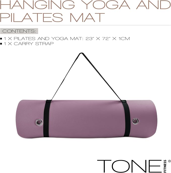 TONE Fitness Hanging Yoga Mat, Pilates Mat, Exercise Mat for Home Workouts with Carry Strap | V Pattern | Multiple Colors