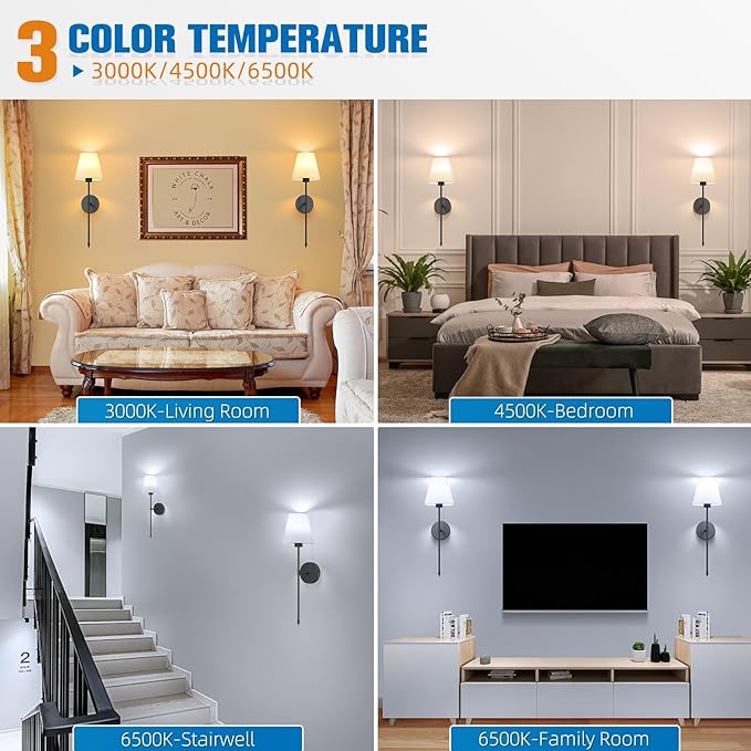19.9 inch Battery Operated Wall Sconce Set of 2,Black Rechargeable Wall Lights with 10400mAh Dimmable Detachable Bulbs and Remote,10 Colors Wireless Sconces for Bedroom Living Room Hallway