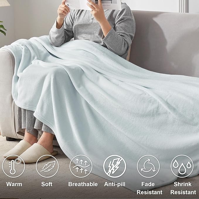 Hansleep Queen Ice Blue Fleece Blanket, Soft Flannel Bed Blanket | Fuzzy Cozy Blanket 90x90 Inches, Multi-use for Bed, Sofa, Couch, Travel, Camping, All Season Warm Lightweight Cover