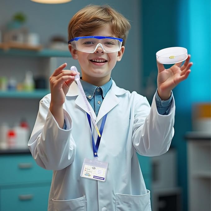 Kids Scientist Costume Lab Coat Doctor Pretend Play Toys Gift for Boys Girls with Goggles ID Card