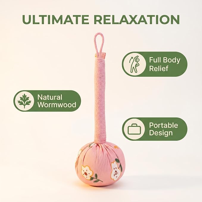 Manual Massage Hammer, Mugwort Massage Hammer, Handheld Body Percussion Tool for Back Neck Shoulder Leg Muscle Relief 26cm-Pink