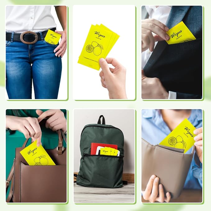 Individual Hand Wipes Wet Wipes Travel Size,Wet Wipes Individually Wrapped | 60PCS Bulk Cleansing Travel Size Wipes for Wedding Travel Restaurant Barbecue(Lemon)