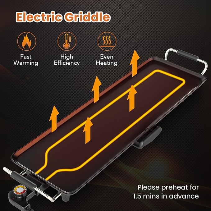 COSTWAY 27” Electric Griddle, Extra Large Teppanyaki Grill with Adjustable Temperature, Nonstick Surface, Insulated Handles & Drip Tray, Indoor Outdoor Tabletop BBQ Grill for Party, Camping & RV (27”)
