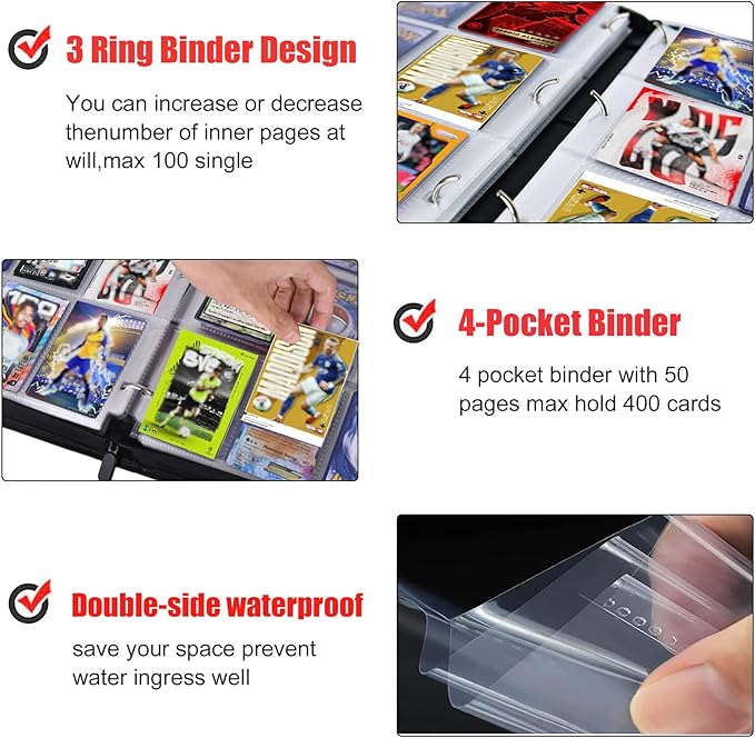 400 Pockets Soccer Card Binder for Soccer Cards 2025 2026,Portable Waterproof Storage Bag with Removable Sleeves for Topps Sports Cards Collectors