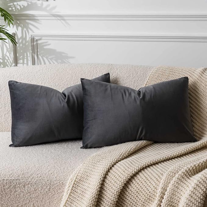 16x24 Velvet Throw Pillow Covers Set of 2 for Couch Bed Sofa,Dark Gray | Decorative Soft Pillow Covers with Invisible Zipper for Couch Sofa Bed Living Room Bedroom Home Decor