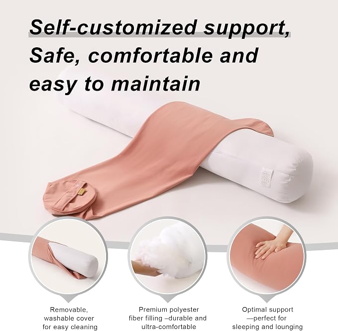 Body Pillow for Adults,Long Round Pillow,Big Cylindrical Pillow,Large Full Bolster Pillows for Side Sleepers (Blush Pink, 47.24"*7.87")