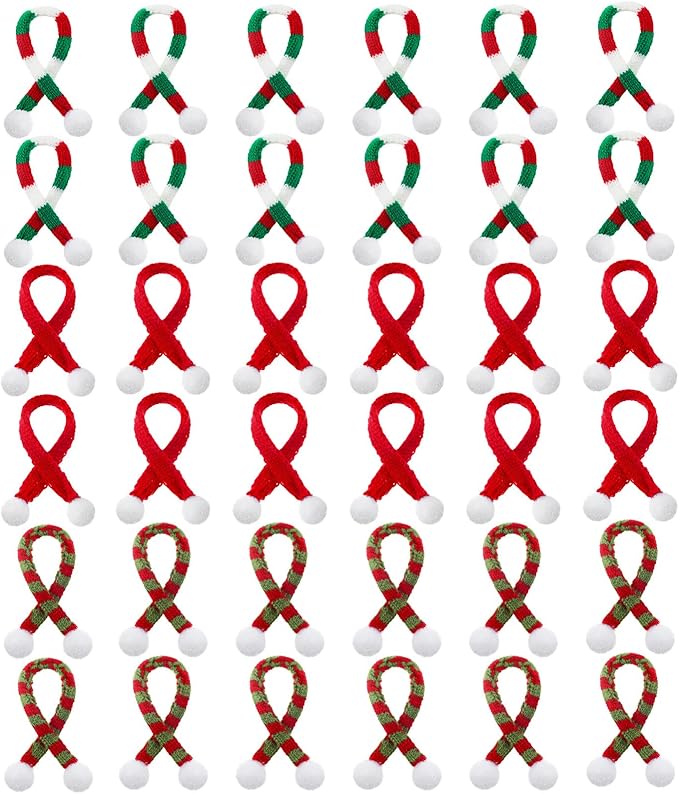 Bencailor 36 Pieces Mini Christmas Scarves for Craft Tiny Snowman Scarves 7.9 x 0.6 Inch Xmas Pet Knitted Scarf Doll Snowman Wine Bottle Scarf Accessory Holiday Christmas Decor for DIY (Red Green)
