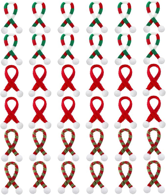 Bencailor 36 Pieces Mini Christmas Scarves for Craft Tiny Snowman Scarves 7.9 x 0.6 Inch Xmas Pet Knitted Scarf Doll Snowman Wine Bottle Scarf Accessory Holiday Christmas Decor for DIY (Red Green)