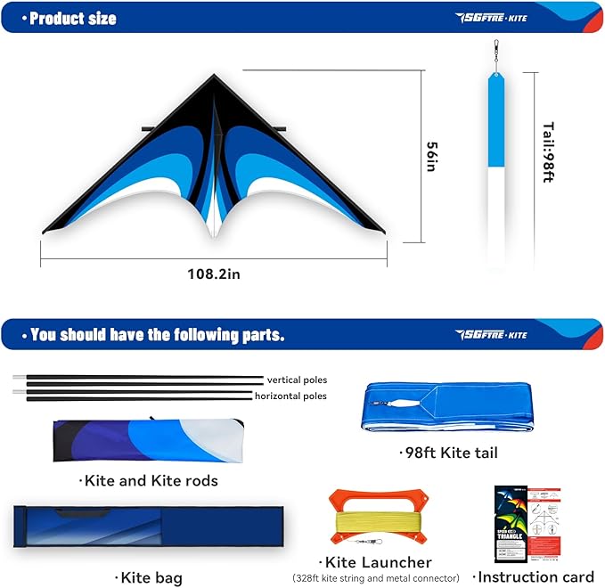 SGftre Delta Kite for Kids & Adults，Extremely Easy to Fly for Beginners，Kites for Beach Trip Park Family Outdoor Activities