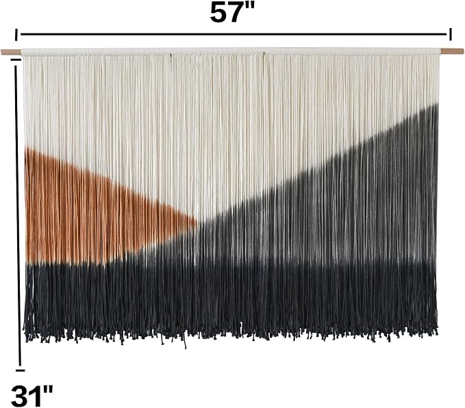 Macrame Wall Hanging Black Dip Dye Boho Wall Art for Living Room 57"W*35"L | Dip Dyed Wall Hanging, Large Wall Art, Handmade Cotton Craft, for Living Room Bedroom Accent, Unique Home Decor