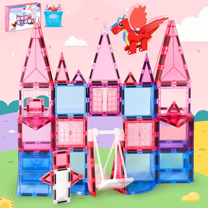 VANLINNY Magnetic Tiles for Kids 3-5 4-8, Movable Dragon Toys for Boys and Girls, 36-Piece Castle Magnet Toy, Creative Magnetic Construction Building Set for Classroom Preschool, Xmas Birthday Gift