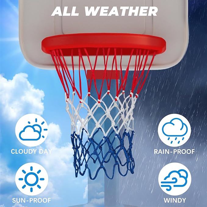 Basketball Net Compatible with Little Tikes,Professional Heavy Duty Basketball Net Replacement,Suitable for Outdoor Standard Basketball Hoop,White-Red-Blue