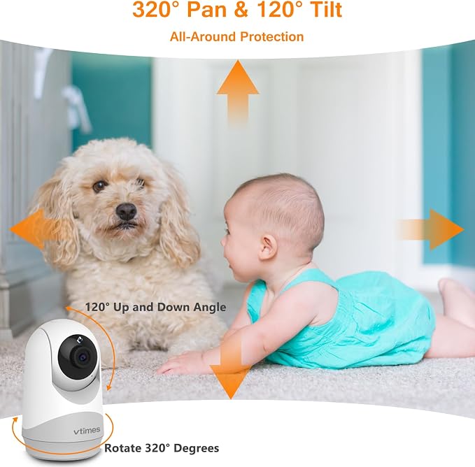 VTimes No WiFi Baby Camera Monitor, 3.2" IPS Display, Portable Video Monitor, Two-Way Talk, Night Vision, VOX Mode, Pan-Tilt-Zoom, Alarm, 1000ft Long Range for Baby, Elderly & Pet