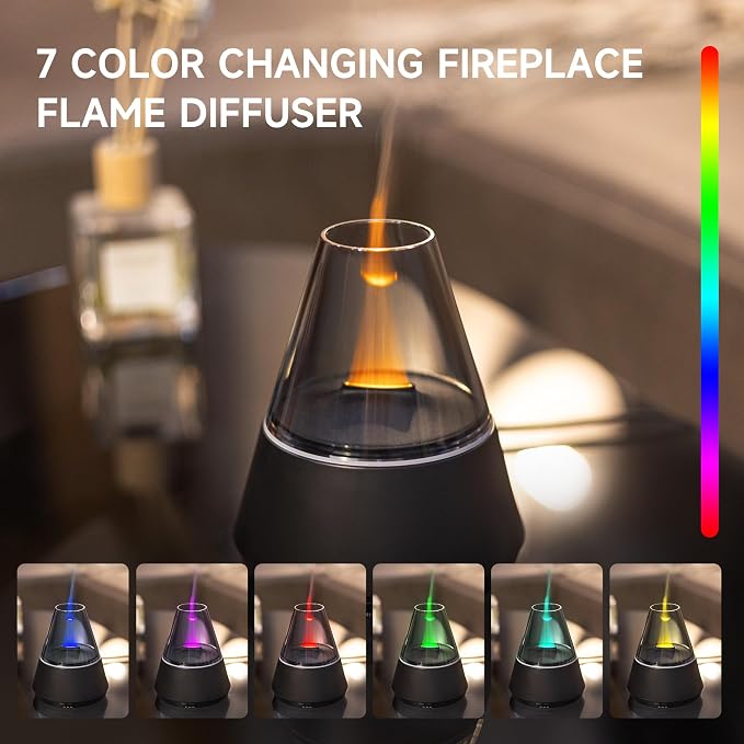 TMEHM Essential Oil Diffuser, 7 Colors Candle Flame Air Diffuser Humidifier, Ultrasonic Aromatherapy Humidifier with Timer for Home, Bedroom, Office, Yoga (Black, M)