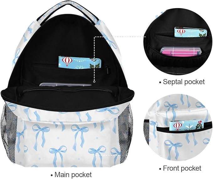 Blue Ribbon Bow Watercolor Boys Girls Kids School Backpacks Bookbag, School Bag Travel Backpack Daypack