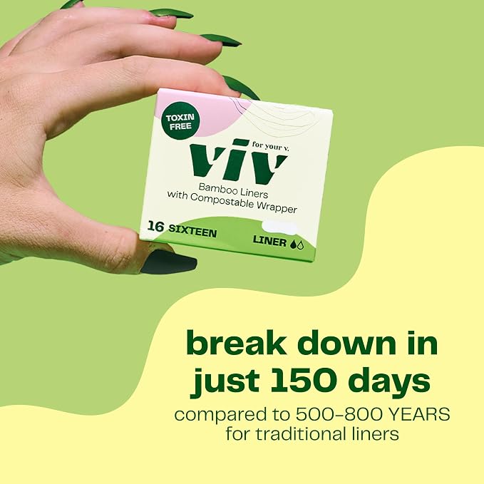 Viv for Your V Bamboo Organic Panty Liners for Women | Soft, Thin, Absorbent Sanitary | Incontinence Pads for Women No Wings | Unscented, Earth-Friendly (16 Pack)