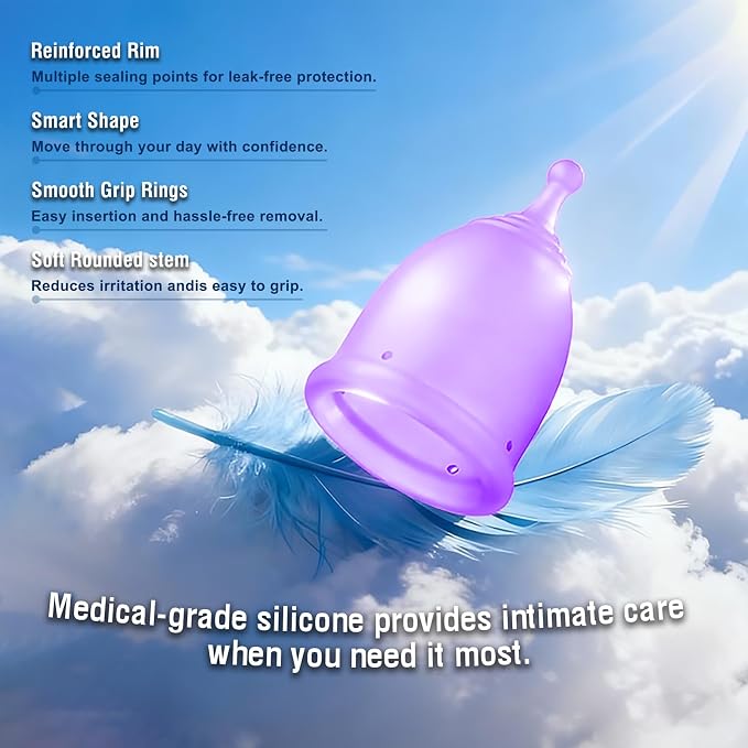 Menstrual Cup Set, 2 Pack (S & L), for Different Flow Levels, Menstruation Cup Large 30ml & Small 23ml, Purple